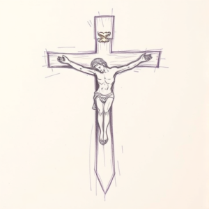 Purple Outline Crucifix Tattoo