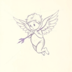 Purple Outline Cupid Tattoo