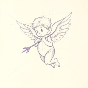 Purple Outline Cupid Tattoo