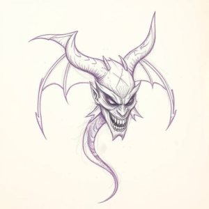 Purple Outline Demon Tattoo