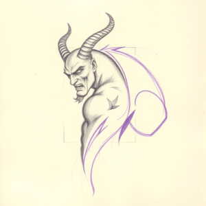 Purple Outline Devil Tattoo