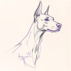 Purple Outline Doberman Tattoo