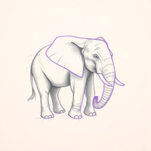 Purple Outline Elephant Tattoo