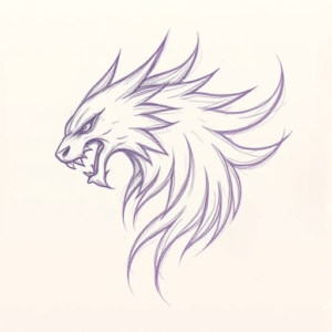 Purple Outline Fenrir Tattoo