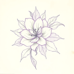 Purple Outline Floral Tattoo