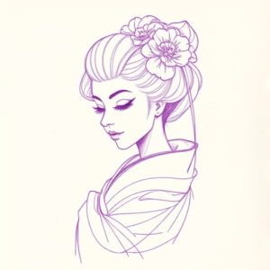 Purple Outline Geisha Tattoo