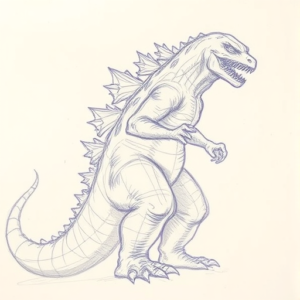 Purple Outline Godzilla Tattoo