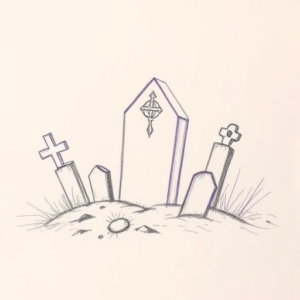Purple Outline Graveyard Tattoo