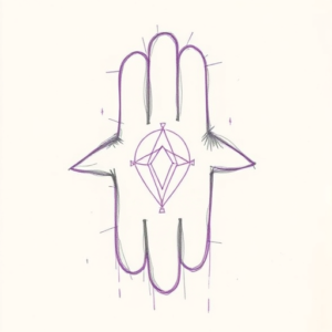 Purple Outline Hamsa Tattoo