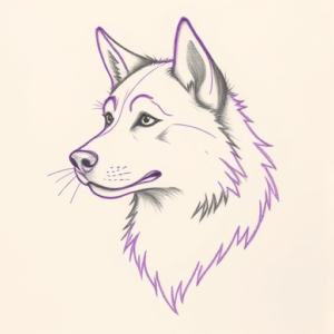 Purple Outline Husky Tattoo