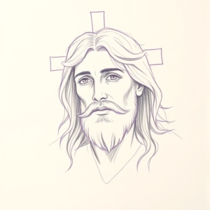 Purple Outline Jesus Tattoo