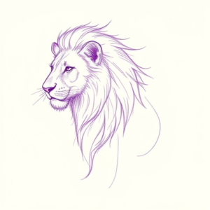 Purple Outline Lioness Tattoo