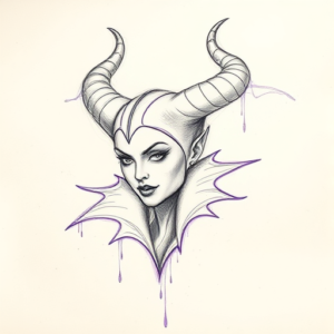Purple Outline Maleficent Tattoo