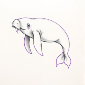 Purple Outline Manatee Tattoo