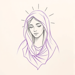 Purple Outline Mary Tattoo