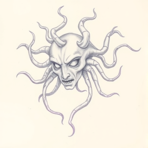 Purple Outline Medusa Tattoo