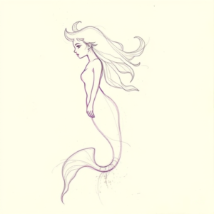 Purple Outline Mermaid Tattoo