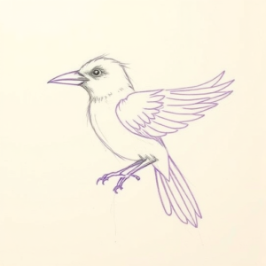Purple Outline Mockingbird Tattoo