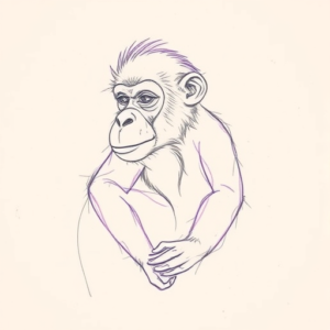 Purple Outline Monkey Tattoo