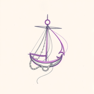Purple Outline Nautical Tattoo