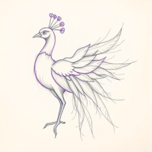 Purple Outline Peacock Tattoo