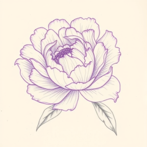 Purple Outline Peony Tattoo