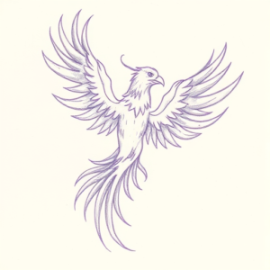 Purple Outline Phoenix Tattoo