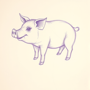 Purple Outline Pig Tattoo