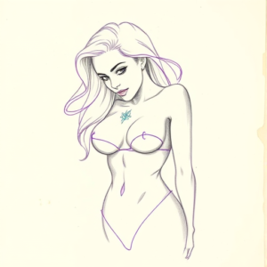 Purple Outline Pinup Tattoo