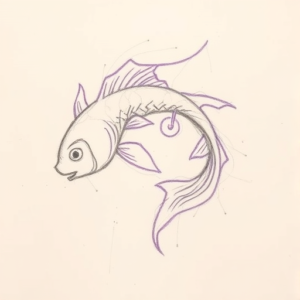 Purple Outline Pisces Tattoo