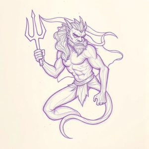 Purple Outline Poseidon Tattoo