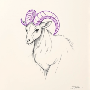 Purple Outline Ram Tattoo
