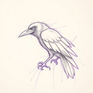 Purple Outline Raven Tattoo