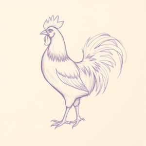 Purple Outline Rooster Tattoo