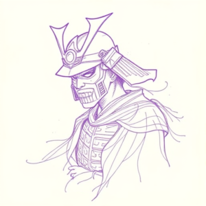 Purple Outline Samurai Tattoo