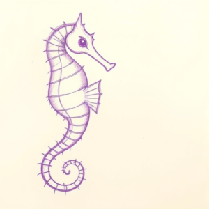 Purple Outline Seahorse Tattoo