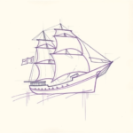 Purple Outline Ship Tattoo