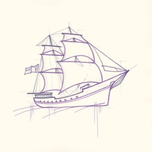 Purple Outline Ship Tattoo