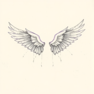 Purple Outline Wings Tattoo