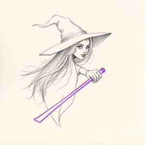 Purple Outline Witch Tattoo