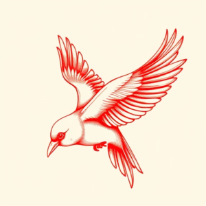 Red Ink Bird Tattoo