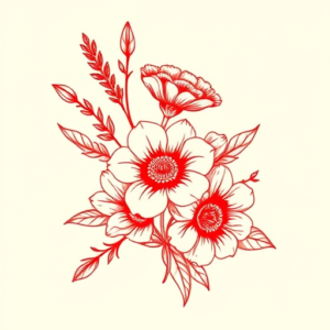 Red Ink Bouquet Tattoo