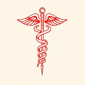 Red Ink Caduceus Tattoo