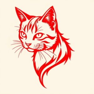 Red Ink Cat Tattoo