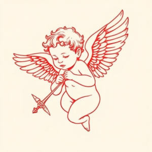 Red Ink Cherub Tattoo