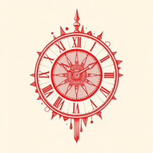 Red Ink Clock Tattoo