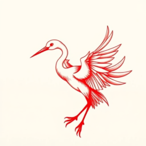 Red Ink Crane Tattoo