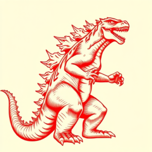 Red Ink Godzilla Tattoo