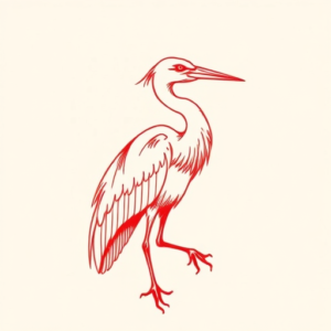 Red Ink Heron Tattoo