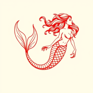 Red Ink Mermaid Tattoo